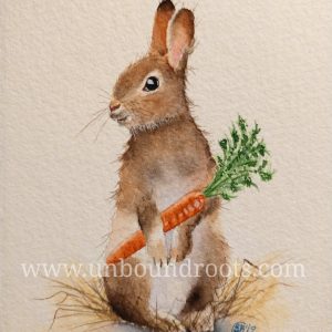bunny with carrot in watercolor