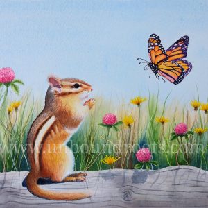 chipmunk and monarch in watercolor